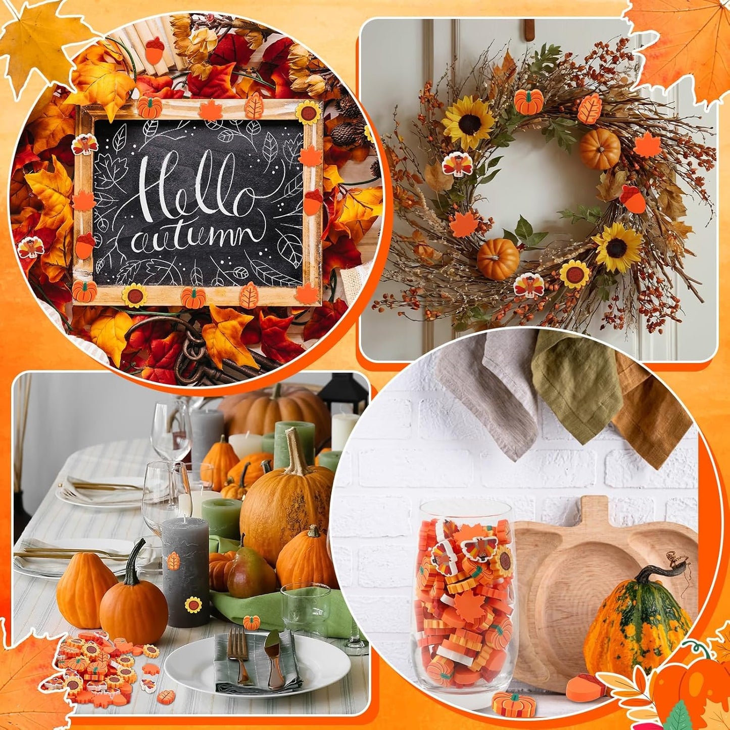 80pcs Fall Flatback Charms Polymer Clay Leaf Acorn Pumpkin Turkey Maple Leaves Table Scatters Autumn Vase Fillers for Holiday Decoration Party Favors Arts Craft Supplies