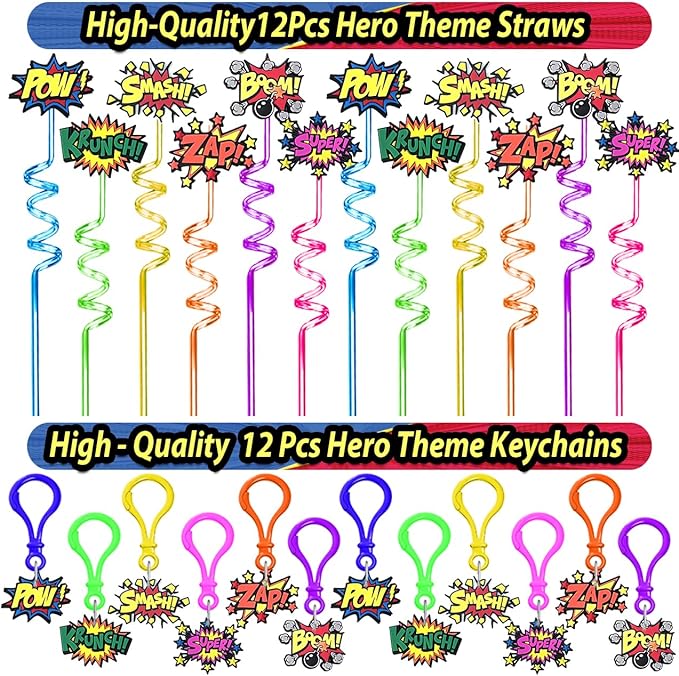220PCS Hero Party Favors Kit – Birthday Supplies Includes Goodies Bags, Straws, Bubble Wands, Notebook & More – Perfect for Party Decorations & Pinata Fillers