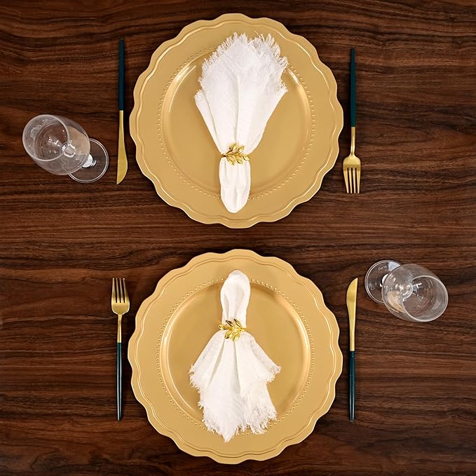 36 Pcs Gold Charger Plates with Wavy Edges, 13 Inch Round Bulk Charger Plate,Elegant Reusable Plastic Dinner Chargers Plates for Wedding Holiday Party Baby Shower Event Decoration (Gold)
