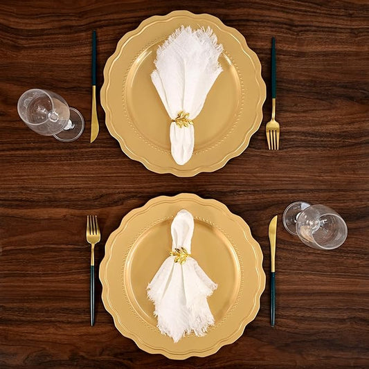 36 Pcs Gold Charger Plates with Wavy Edges, 13 Inch Round Bulk Charger Plate,Elegant Reusable Plastic Dinner Chargers Plates for Wedding Holiday Party Baby Shower Event Decoration (Gold)