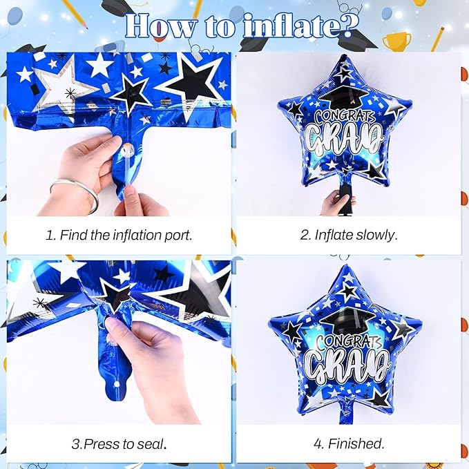 Blue Graduation Balloon Arch Garland Kit 2026, Blue White Graduation Decorations with Foil Grad Cap Diploma Star Balloons for Congrats Class of 2026 Graduates Celebrations Party Decorations