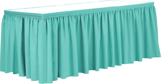 Ultimate Textile Pleat Polyester Fabric Table Skirt - Machine Washable, Flame Resistant, Cut & Sewn in NJ, Desk Skirt - Caribbean, 7' Shirred Pleat x 42" h