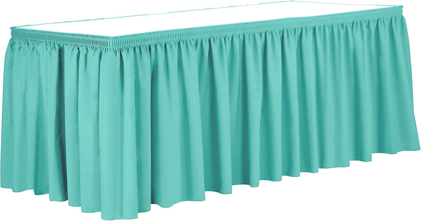 Ultimate Textile Pleat Polyester Fabric Table Skirt - Machine Washable, Flame Resistant, Cut & Sewn in NJ, Desk Skirt - Caribbean, 21' Shirred Pleat x 42" h