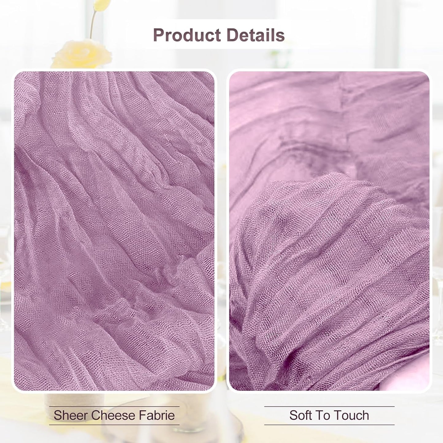 1 Pack Lilac Cheesecloth Table Runner 35x120 Inch 10Ft Rustic Gauze Cheese Cloth Table Runner Sheer Cheesecloth Table Runners for Wedding Party Bridal Shower Decoration