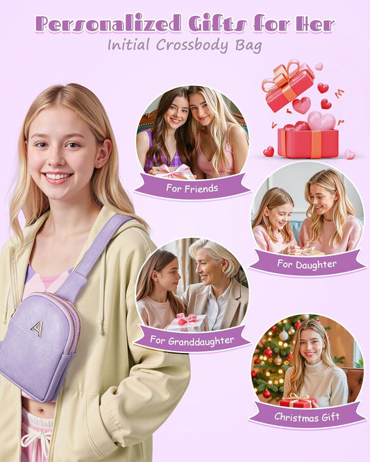 Gifts for 8-10, 11-14, 15-19 Year Old Girls Trendy, Initial Mini Cross Body Bag, Personalized Gifts for Girls, Lightweight Handbags for Women, Travel Shoulder Purse with Adjustable Strap