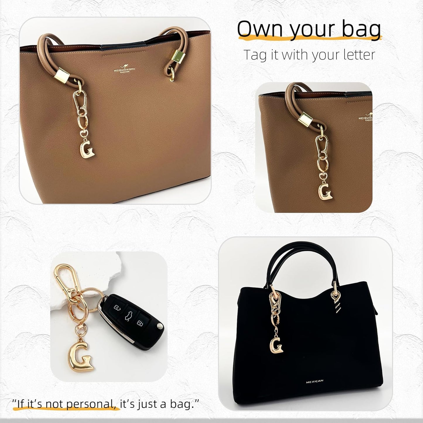 Gold Bubble Heart Initial Bag Charms for Handbags – Cute Initial Letter Keychain for Women, Purse Charms, Gold Gift