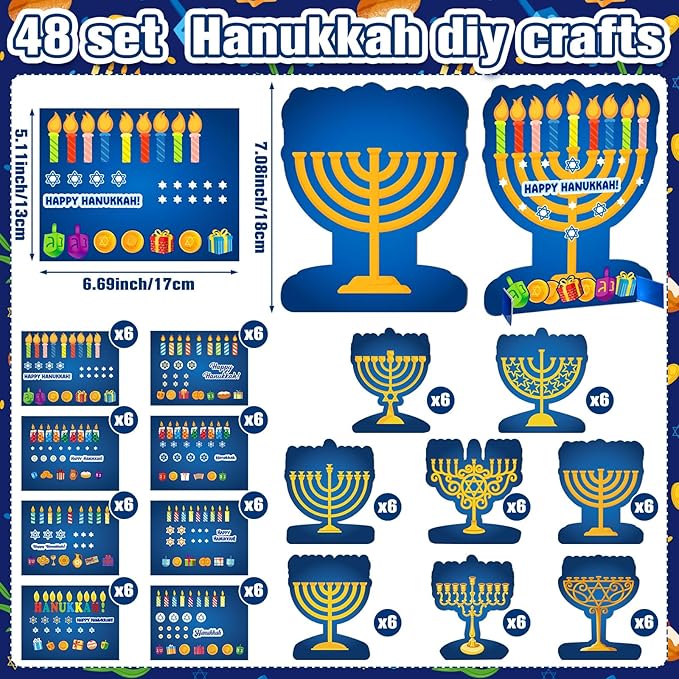 Frienda 48 Set Hanukkah Stickers Craft Kit Chanukah 3D Menorah Sticker Table Decoration Make Your Own Menorah DIY Hanukkah Candles Craft for Classroom Activities Chanukah Party Decoration