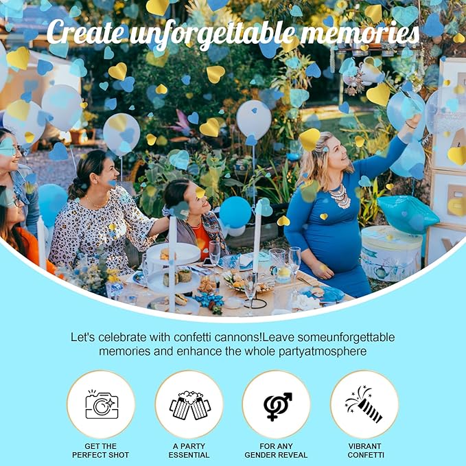 Gender Reveal Confetti Cannon,4 Blue Paper Connon Safty Party Poppers Shoots 20-25ft,12 inch Upgrade Firmware Maternity Shoots Baby Shower Gender Reveal Party Supplies Maternity Shoots