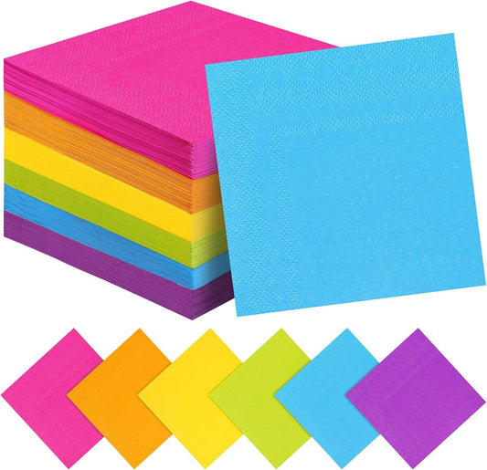 150 Pieces Colorful Rainbow Paper Napkins Cocktail Napkin Beverage Luncheon Napkins 2 Ply for Party Favors, 6 Colors
