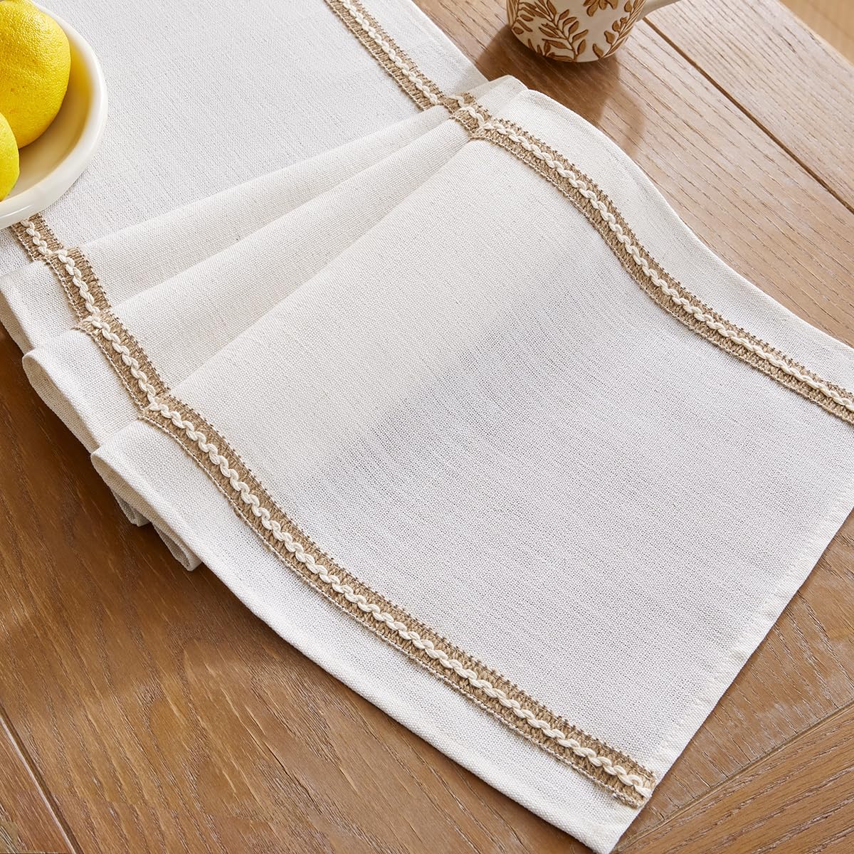 Wracra Jute Farmhouse Table Runner, Macrame Rustic Dining Table Runners 48 Inches Long for Everyday Use, 14x48 Inches, Jute