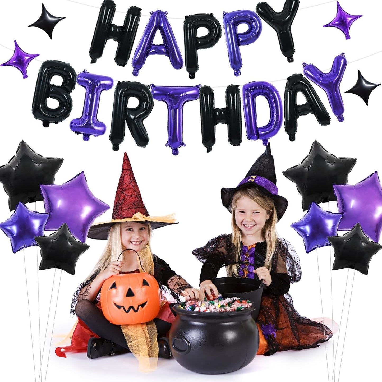 TONIFUL 35PCS Black Purple Happy Birthday Decorations Kit 16 Inch Happy Birthday Balloon Banner Decorations Supplies for Men Women Adults Girls Boys Kids for Halloween Chrismas New Year