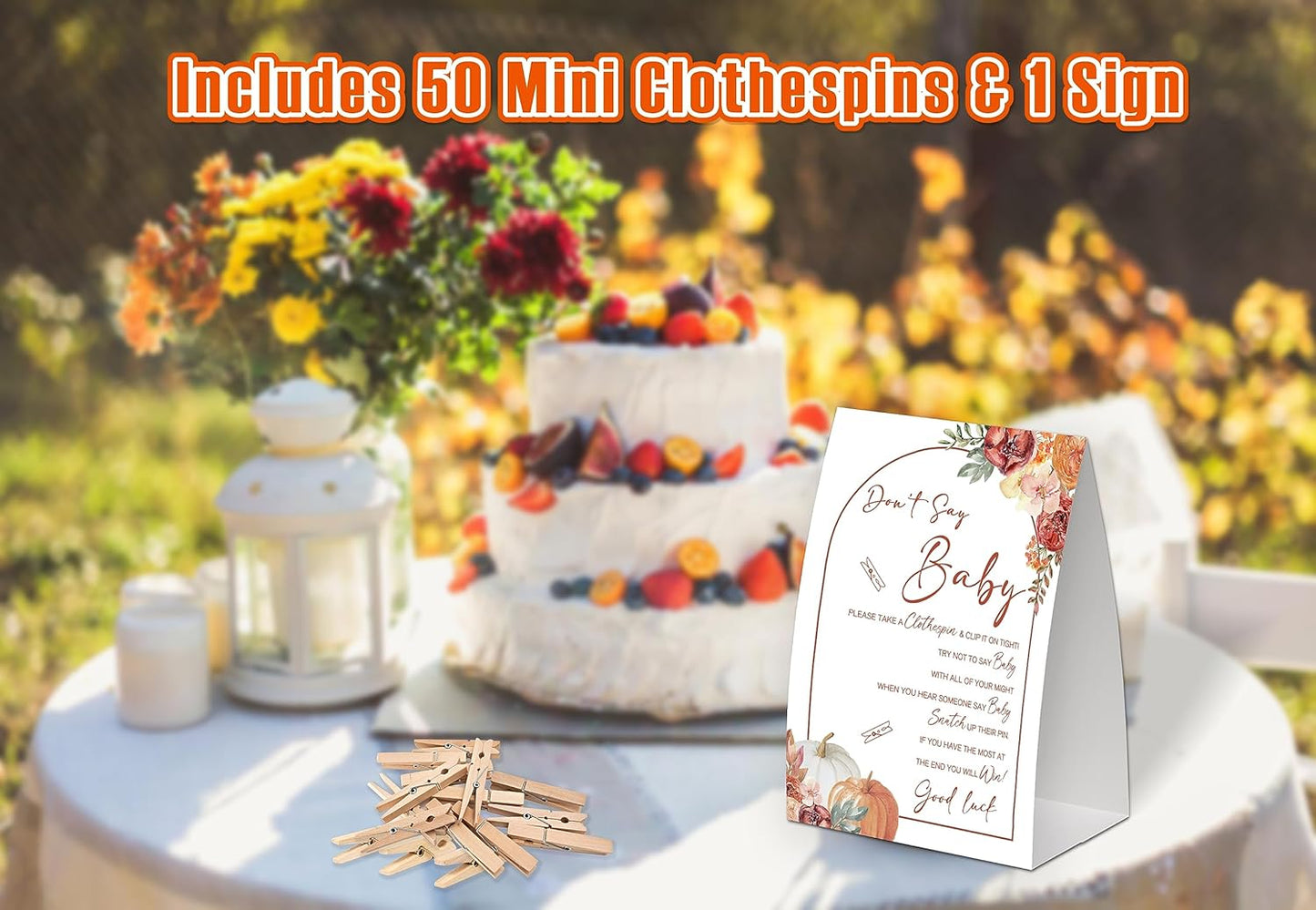 Boho Floral Pumpkins Shower Decorations,Don't Say Baby Baby Shower Game,Gender Neutral Baby Shower Decorations,Small Clothespin Game,Baby Shower Ideas,Baby Shower Games 50 Guest,Fall Party Games