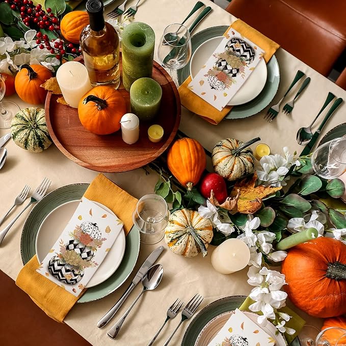 Karenhi 200 Pcs Fall Thanksgiving Paper Napkins Pumpkin Disposable Hand Towels for Bathroom 2 Ply Pumpkin Guest Napkins Thanksgiving Decorative Bathroom Paper Hand Towels for Autumn Birthday Party