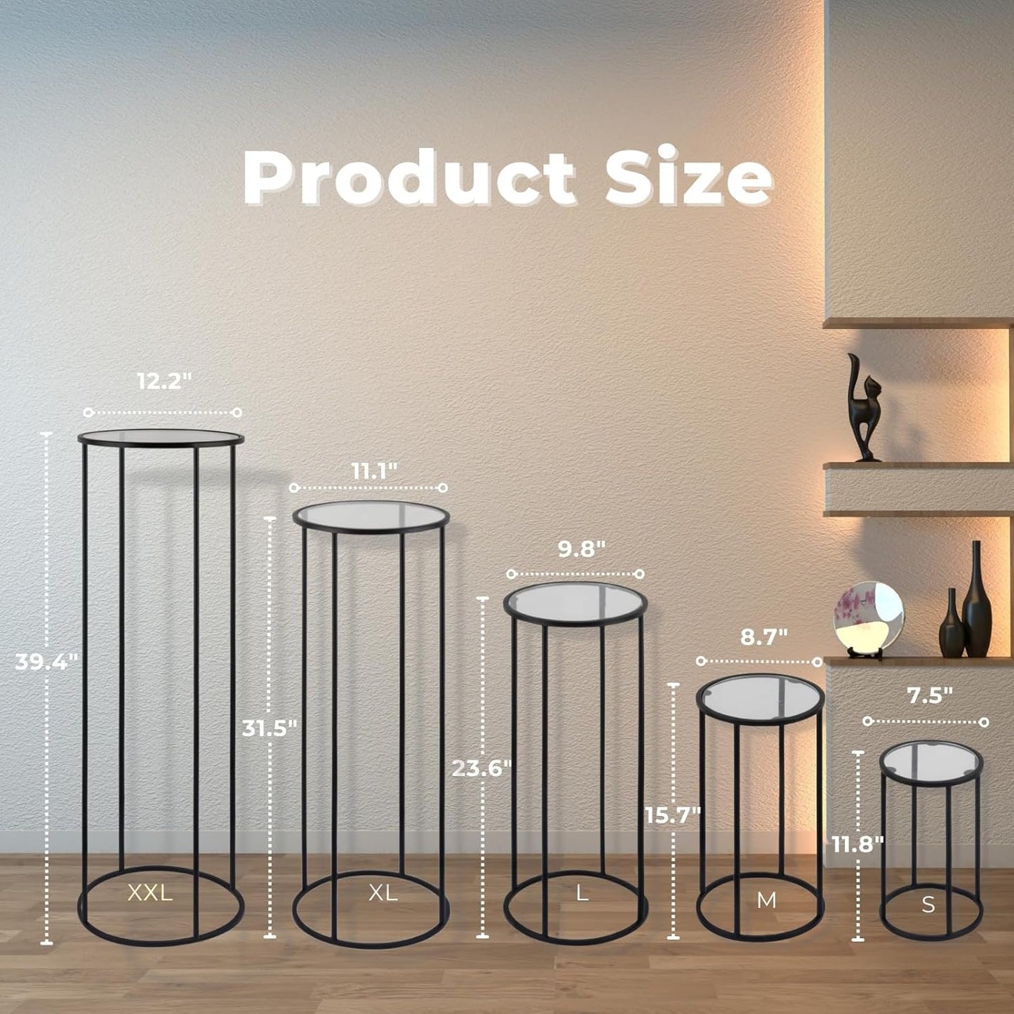 5PCS Round Black Plant Stand Flower Stand for Party, Tall Metal Pedestal Stands for Display Decoration, Cake, Birthday, Wedding, Baby or Bridal Shower, Cylinder Column for Desserts