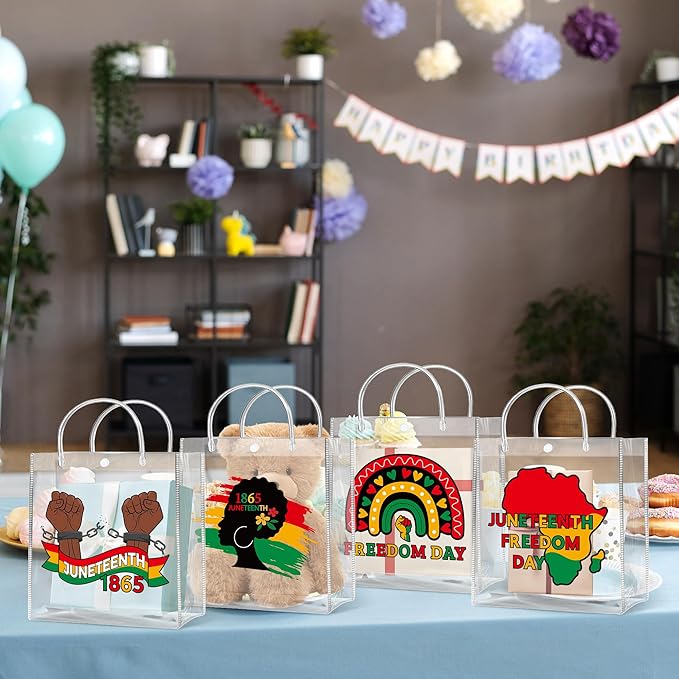 H1vojoxo Happy Juneteenth Gift Bags - 24PCS Juneteenth Clear PVC Gift Bags for African American 1865 Independence Day Party Decoration Freedom Day Goodie Bag for June 19th African American Party Favor