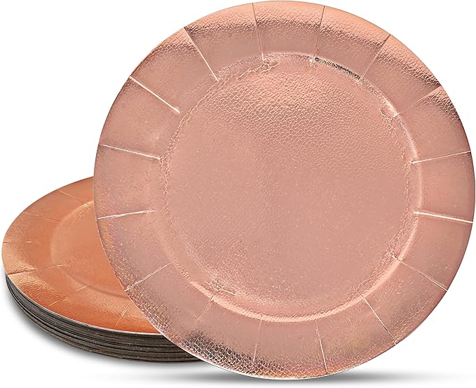 Gift Boutique 24 Pcs Rose Gold Round Disposable Charger Plates 13" Heavy Duty Dinner Serving Tray Paper Cardboard Platter for Table Setting Place Mats