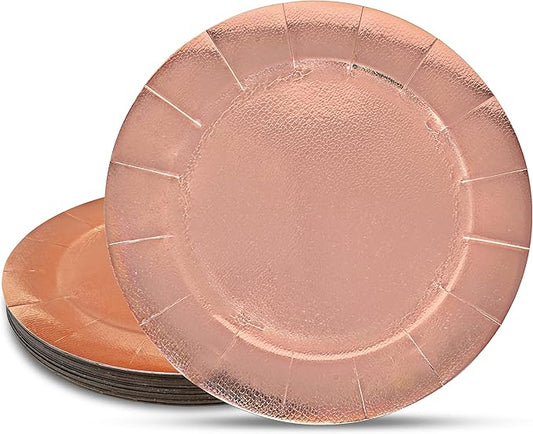 Gift Boutique 24 Pcs Rose Gold Round Disposable Charger Plates 13" Heavy Duty Dinner Serving Tray Paper Cardboard Platter for Table Setting Place Mats
