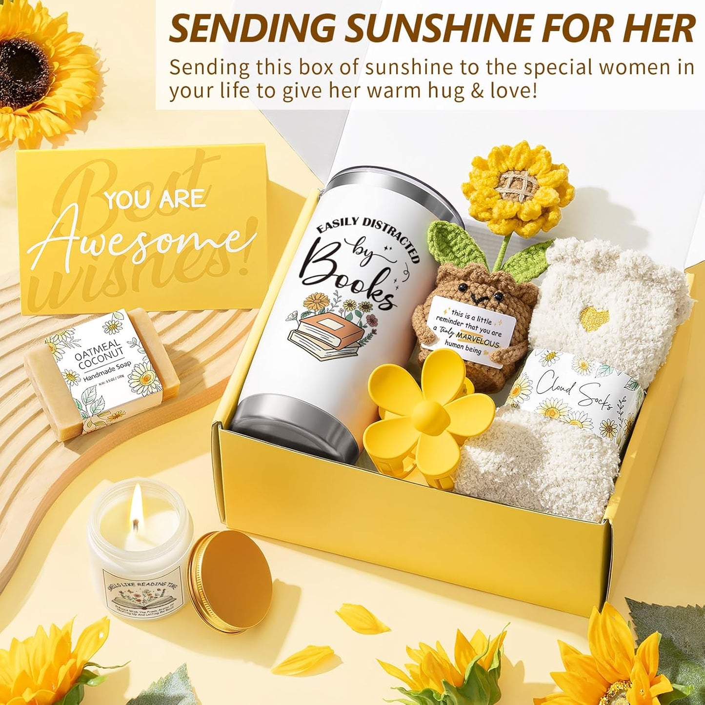 Book Lovers Gifts for Women Bookish Gifts, Book Club Reading Gift for Readers, Sunflower Christmas Birthday Gift Books Theme Item Reading Accessories for Books Lovers Women Friend Bookworm Librarian