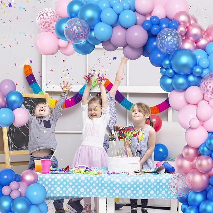 Amandir 153pcs Pink and Blue Balloon Arch Garland Kit, Different Sizes 18 12 10 5 inch Pastel Blue Pink Purple Confetti Balloons for Boys Girls Shower Pool Summer Party Gender Reveal Decorations