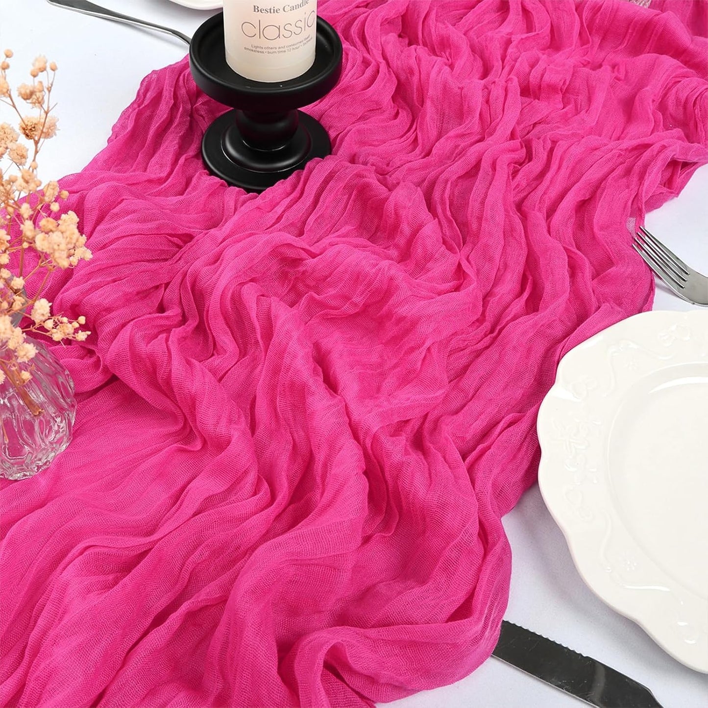 6 Pack 10FT Hot Pink Cheesecloth Table Runner 35x120 Inch Gauze Rustic Boho Table Runner Cheese Cloth for Wedding Decor Birthday Party Bridal Baby Shower Table Centerpiece Decoration