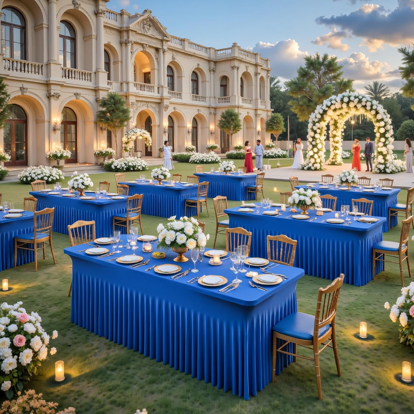 Suppromo 8ft Royal Blue Spandex Table Cloths for Rectangle Tables Wrinkle Free Rectangle Tablecloths, Stretch Fitted Table Cover with Skirt for Birthday Party Wedding Banquet Baby Shower Buffet Event