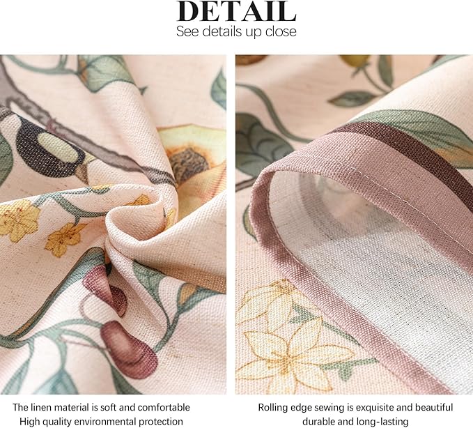 Linen Table Cloth Rectangle,Wrinkle Resistant French Pink Tablecloth Print with Froal,Decor Stitch Table Cloth for Thanksgiving,Dining Room,Home,Kitchen 63" × 87"-Dewey A