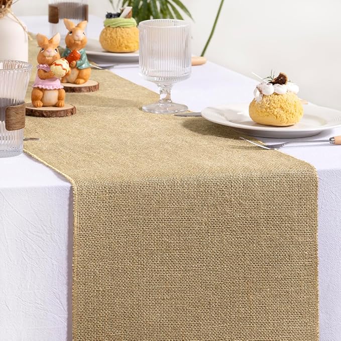 MLMC Natural Burlap Table Runner Rustic Boho Jute Table Runner 13" x 72" Summer Farmhouse Vintage Jute Fabric for Home Wedding TV Stand Crafts Party Dining Table Decor