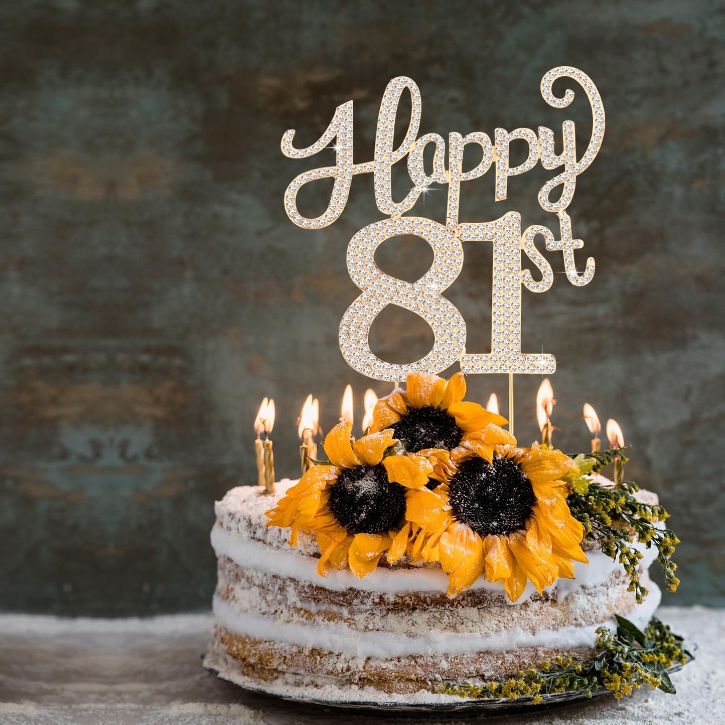 Happy 81st Birthday Decorations,81st Birthday Gold Rhinestone Cake Topper - Cheers to 81 Years Old Bday Party Metal Sparkly Cake Centerpieces Sign.