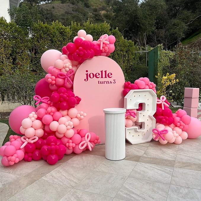 Hot Pink Balloons Arch Kit,Bow Balloon Garland with Pastel Pink Long Balloons for Birthday Party Mother's Day Baby Shower Anniversary Wedding Decorations