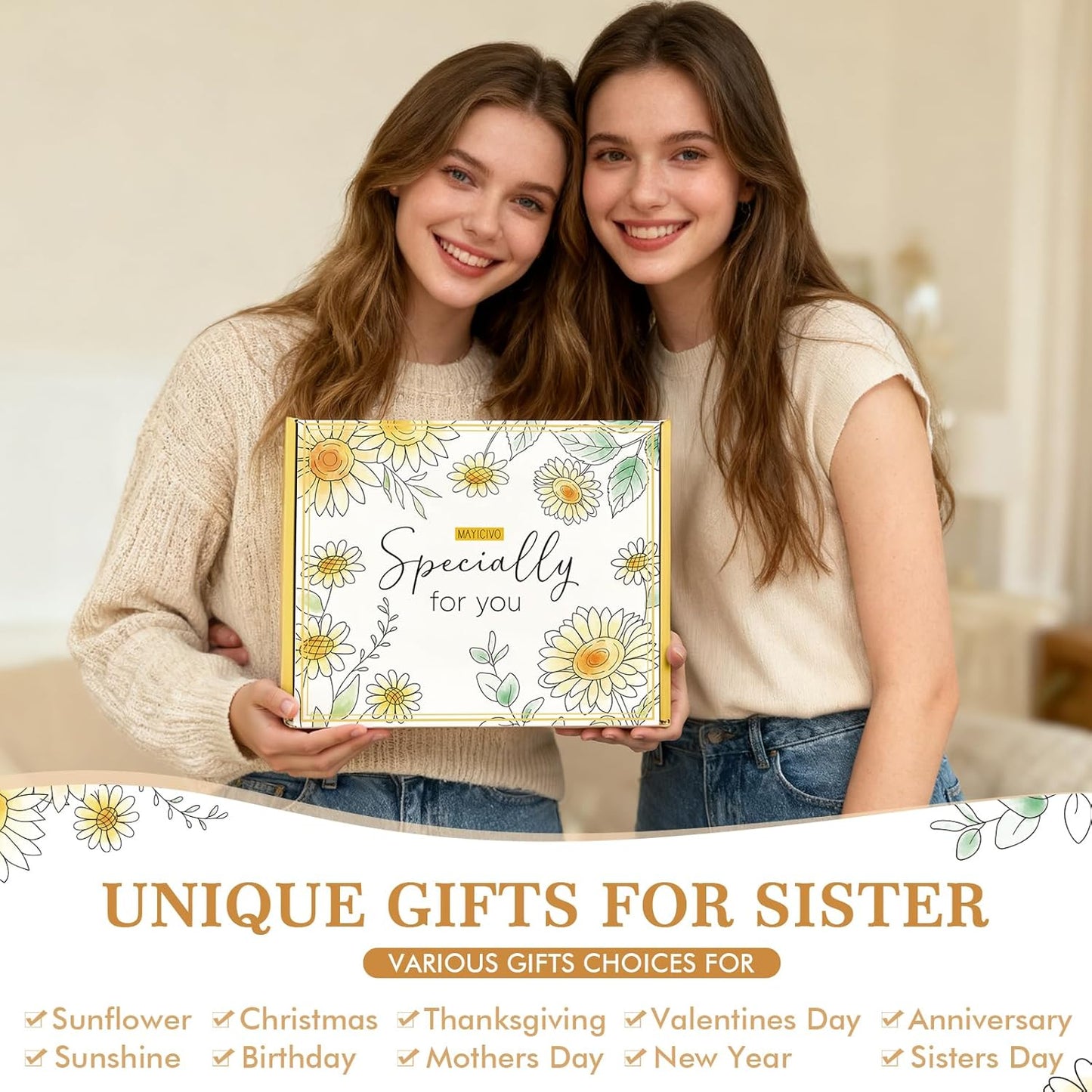 Best Sisters Gifts from Sister, Christmas Gifts for Sisters Birthday Gift Set from Brother, Funny Sister-in-Law Soul Sister Mothers Day Sunflower Gift Basket for Women Best Friends Sis w/ 20Oz Tumbler