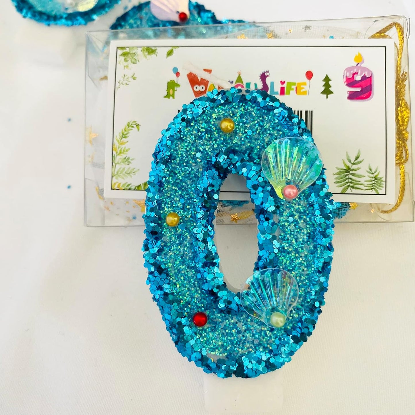 Blue Number Candle,Shell Sequins Number Candles for Birthday Cakes Mermaid Themed Party Supplies Number 0 Candle