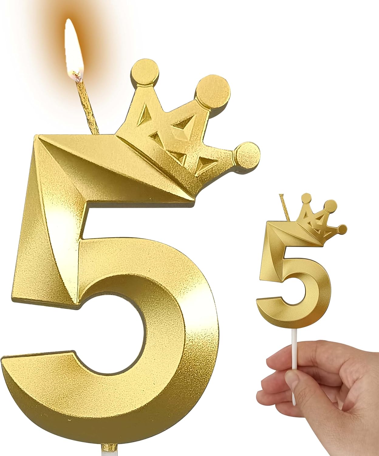 The Number 5 Gold Birthday Candles for Cake is Beautiful Number Candles for 5th Birthday Decorations for Boys and Girls (Gold-5, Crown)