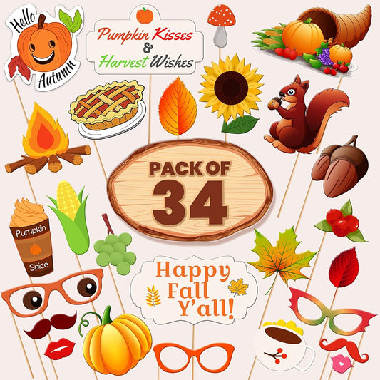 KatchOn, Happy Fall Photo Booth Props - Pack of 34 | Fall Photo Props | Festival Photo Props | Thanksgiving Photo Booth Props, Thanksgiving Props for Photoshoot