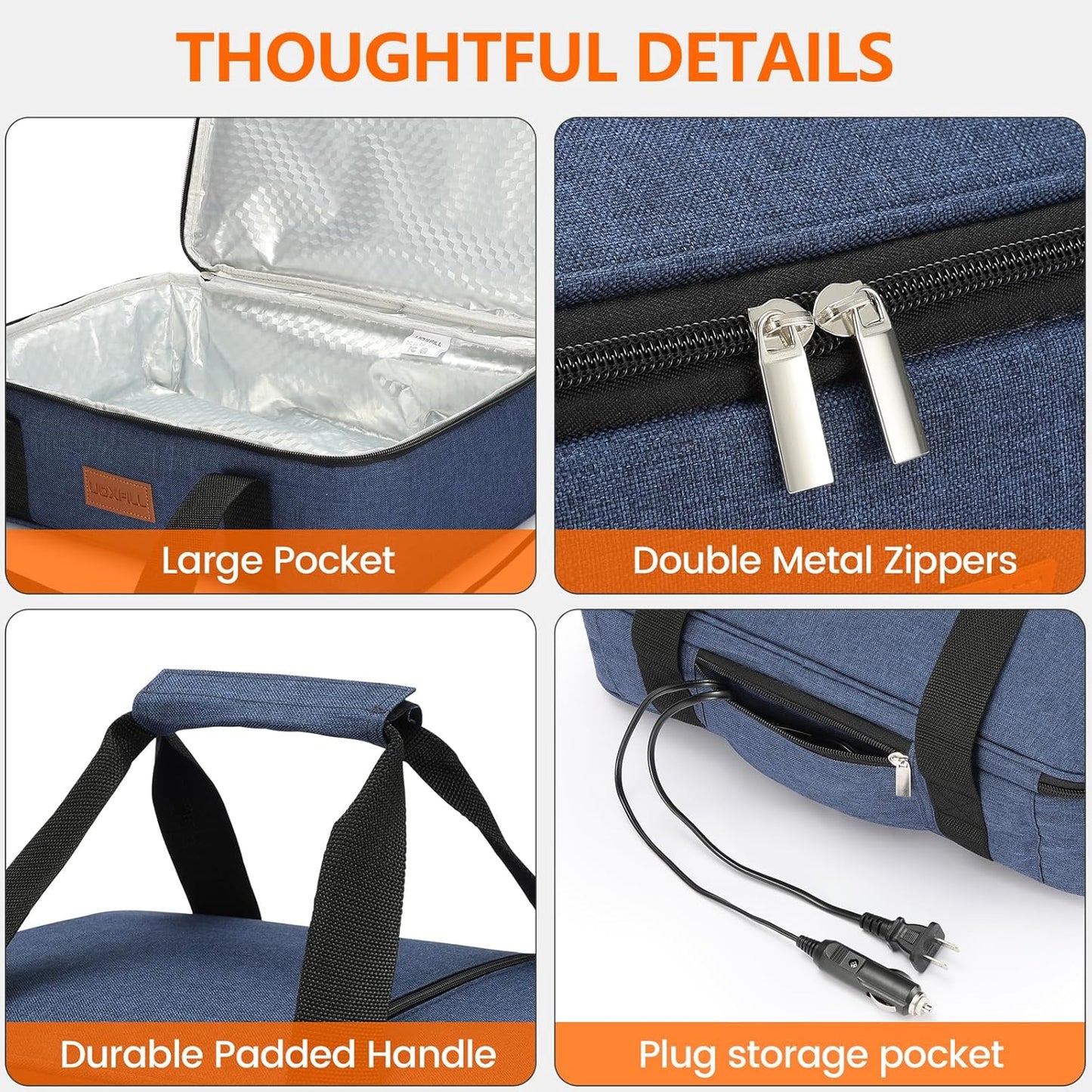 Food Warmer Electric Casserole Carrier - Lunch Bag for Adults for Car Truck, 12V/24V/110V, Thermos for hot Food for Potluck Cookouts Parties Picnic,Lasagna Lugger,Fits 9"x13" Baking Pan