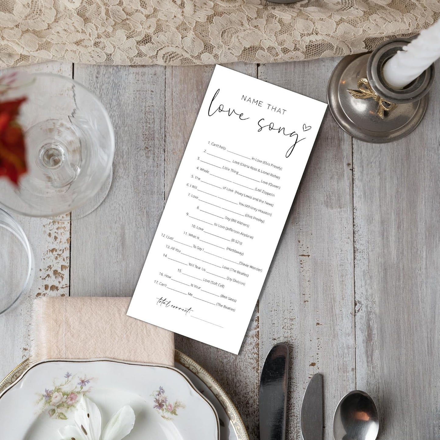 Bridal Shower Games, Name that Love Song, 25Pcs 4x9inch Minimalist White Double-Sided Bridal Game Cards with 1 Answer Key, Wedding Shower Games for Guests, Engagement Bachelorette Party Supplies - A06