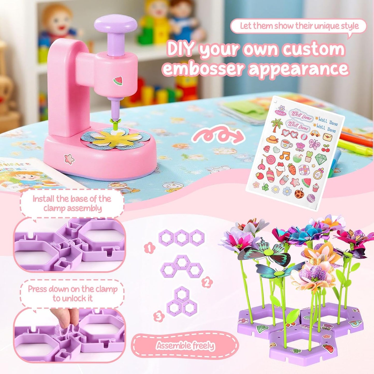 KEESIN Flower Craft Kit, Fabric Flower Bouquets Craft Kit, DIY Arts and Crafts for Kids,Making Kit Includes Storage Bag,Flowers Making Kit,Activity Toys Gift for Birthday Christmas Holiday