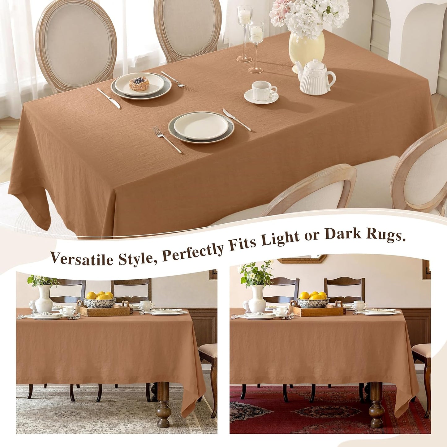 Linen World Linen Tablecloth,100% French Linen Beige Tablecloth 120" x 60" Inch,Washable Rectangular Tablecloth for Dining,Outdoor,Weddings and Restaurants,Decorative Thanksgiving Christmas