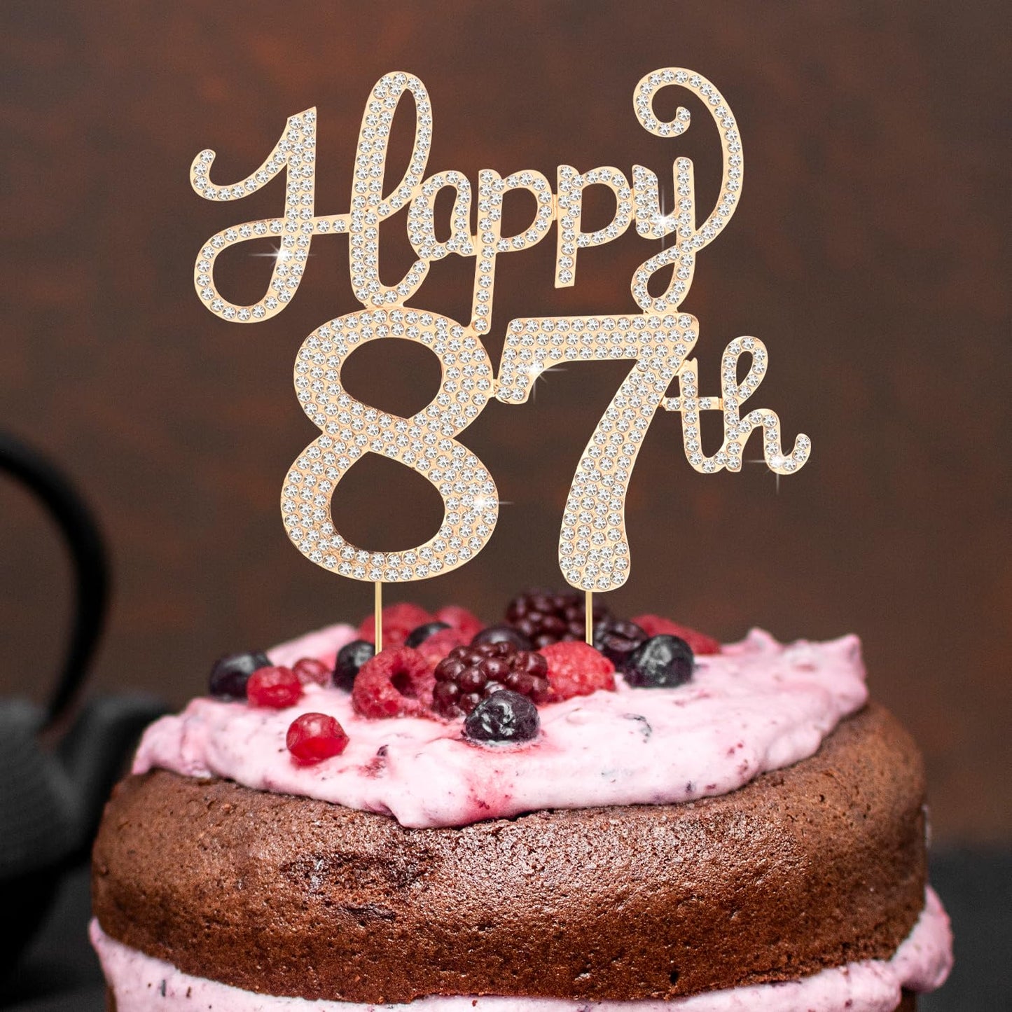 Happy 87th Birthday Decorations,87th Birthday Gold Rhinestone Cake Topper - Cheers to 87 Years Old Bday Party Metal Sparkly Cake Centerpieces Sign.