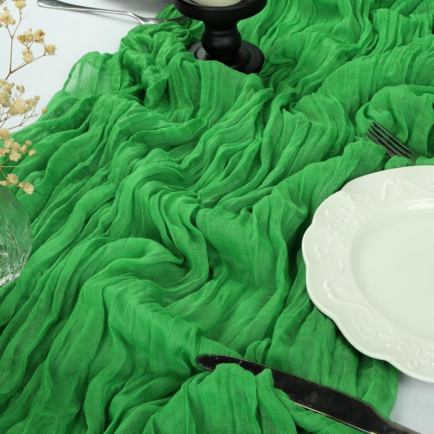 12 Pack 10FT Green Cheesecloth Table Runner 35x120 Inch Gauze Rustic Boho Table Runner Cheese Cloth for Wedding Decor Birthday Party Bridal Baby Shower Table Centerpiece Decoration