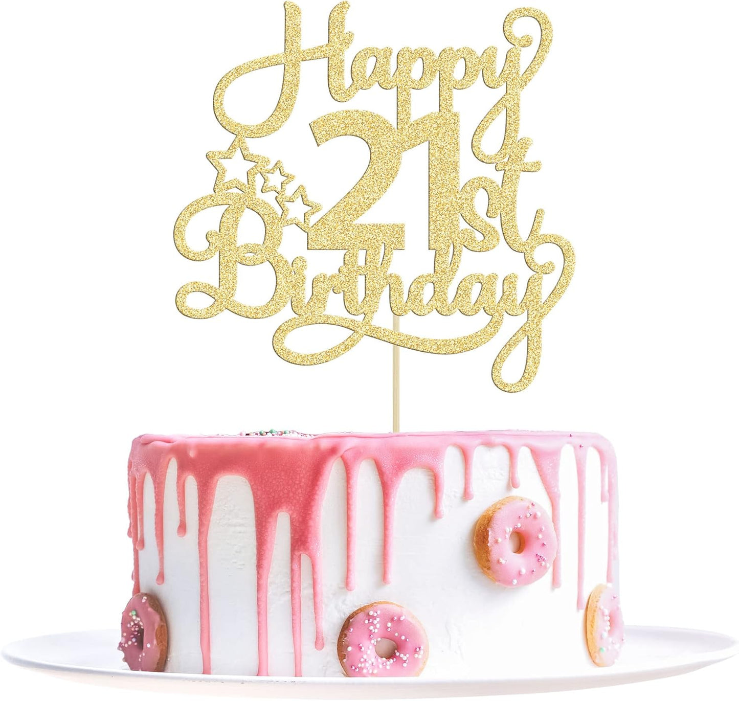 Ephlyn 1 Pack Gold Glitter 21st Birthday Cake Topper - Fabulous Cheers to 21 Years Old - Perfect for 21st Birthday Party & Anniversary Cake Decorations