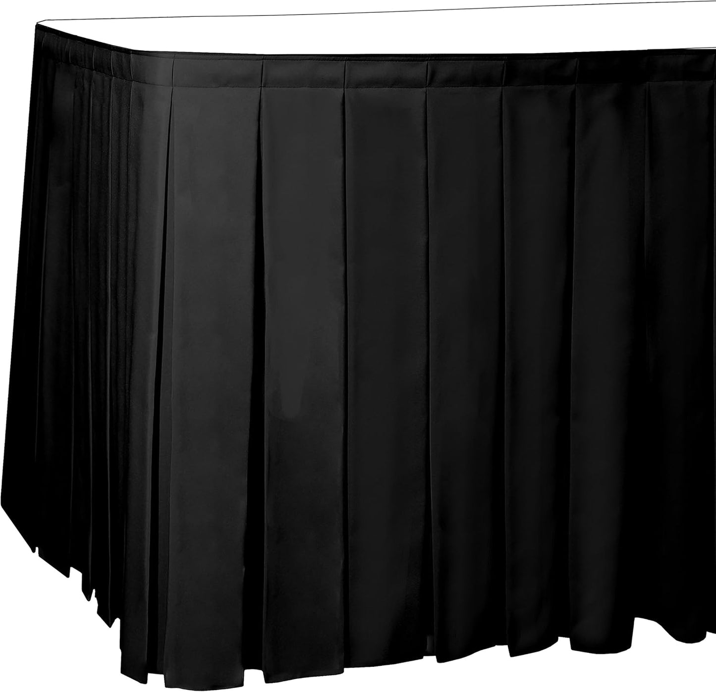 Ultimate Textile Pleat Polyester Fabric Table Skirt - Machine Washable, Flame Resistant, Cut & Sewn in NJ, Desk Skirt - Black, 21' Box Pleat x 42" h