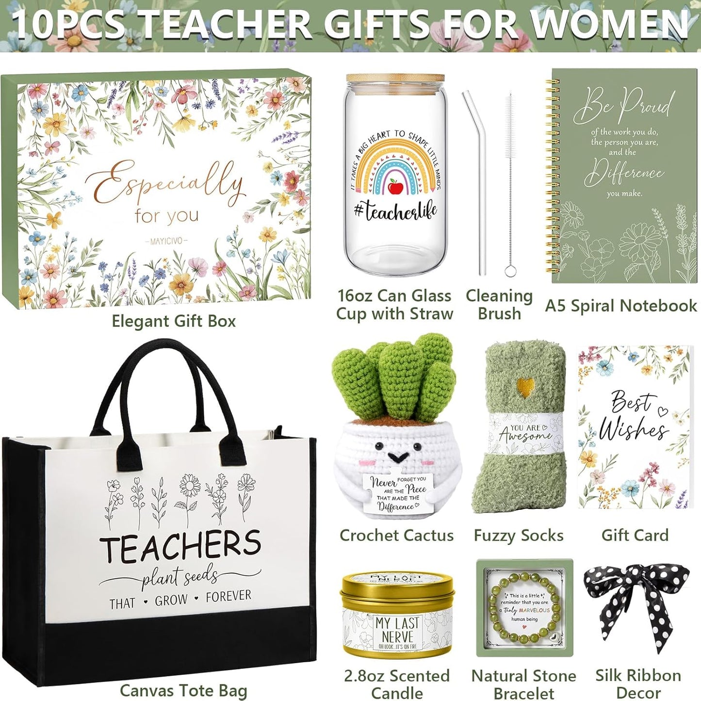 Teacher Christmas Gifts for Women, Best Teacher Appreciation Gifts Funny End of Year Teachers Gift from Student, Birthday Retirement Thank You Gift Baskets for Daycare Teachers with Canvas Tote Bag