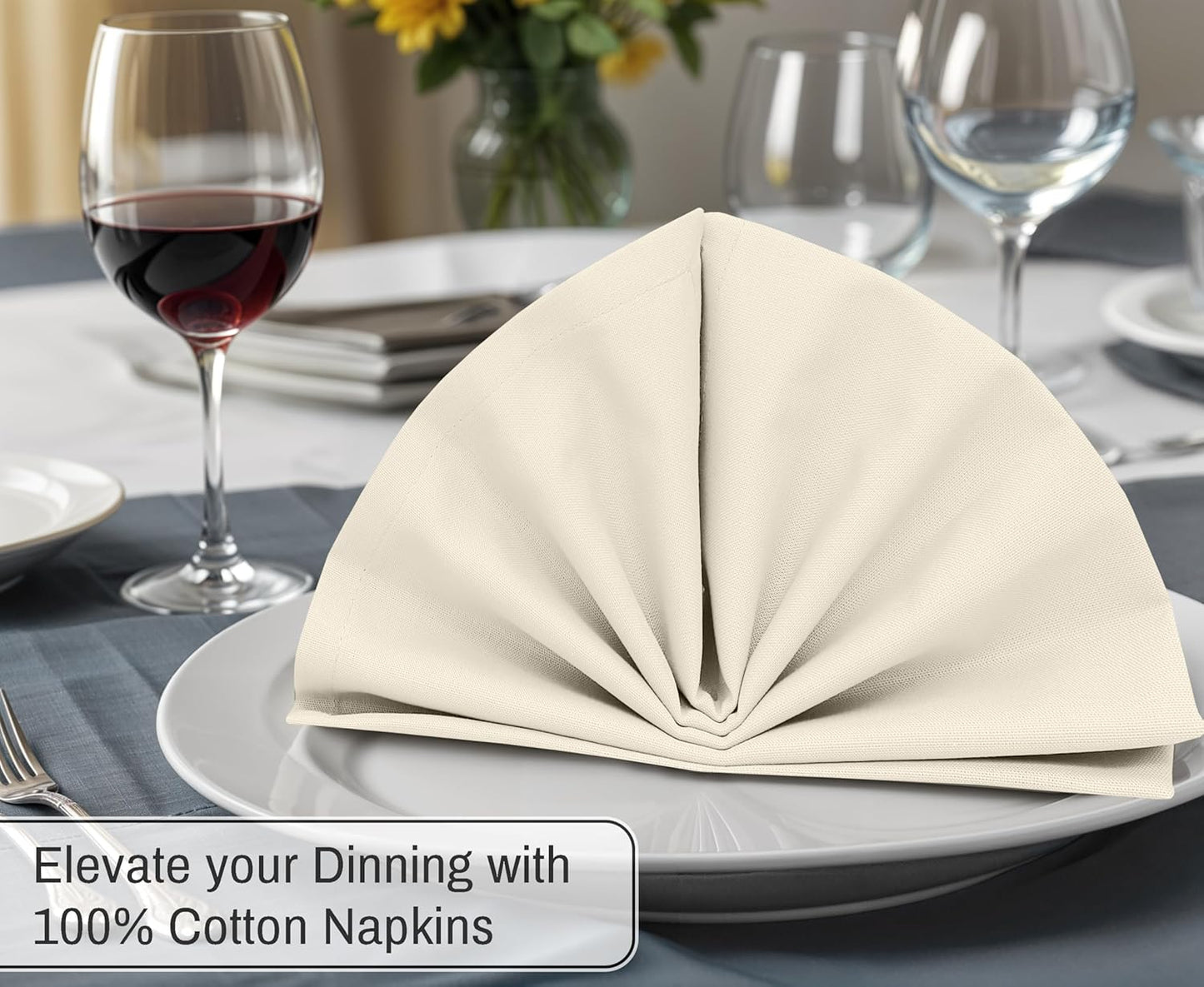 Ruvanti Cloth Napkins Set of 12, 18x18 Inches, 100% Cotton, Washable, Soft & Absorbent, Perfect for Wedding, Christmas, ‎Thanksgiving Dinners - Antique White