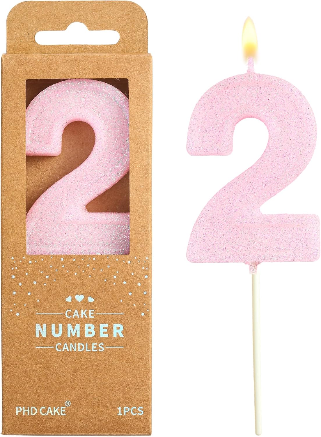 PHD CAKE 2.76 Inch Luxe Pink Glitter 2 Number Birthday Candles, Pink Number Candles, Cake Number Candles, Party Celebration