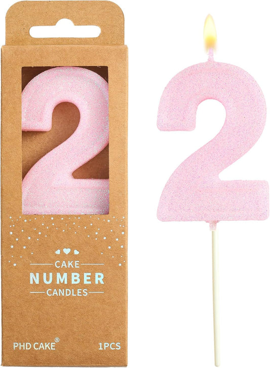 PHD CAKE 2.76 Inch Luxe Pink Glitter 2 Number Birthday Candles, Pink Number Candles, Cake Number Candles, Party Celebration
