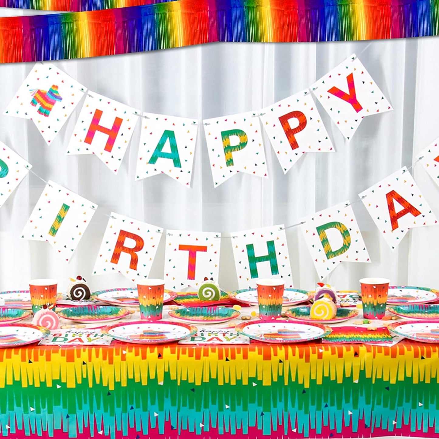 6 Pack 10 Feet Foil Fringe Garland Metallic Tinsel Banner Wall Hanging Curtain Streamers Backdrop for Parade Floats Bachelorette Wedding Birthday Party Thanksgiving Christmas Decorations(Rainbow)