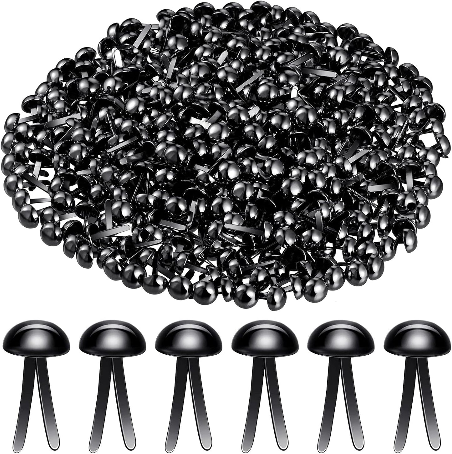 Hotop 500 Pcs Brads for Paper Crafts Metal Round Brass Paper Fasteners for Craft Art Crafting School DIY Supplies(0.3 x 0.6 Inch,Black)