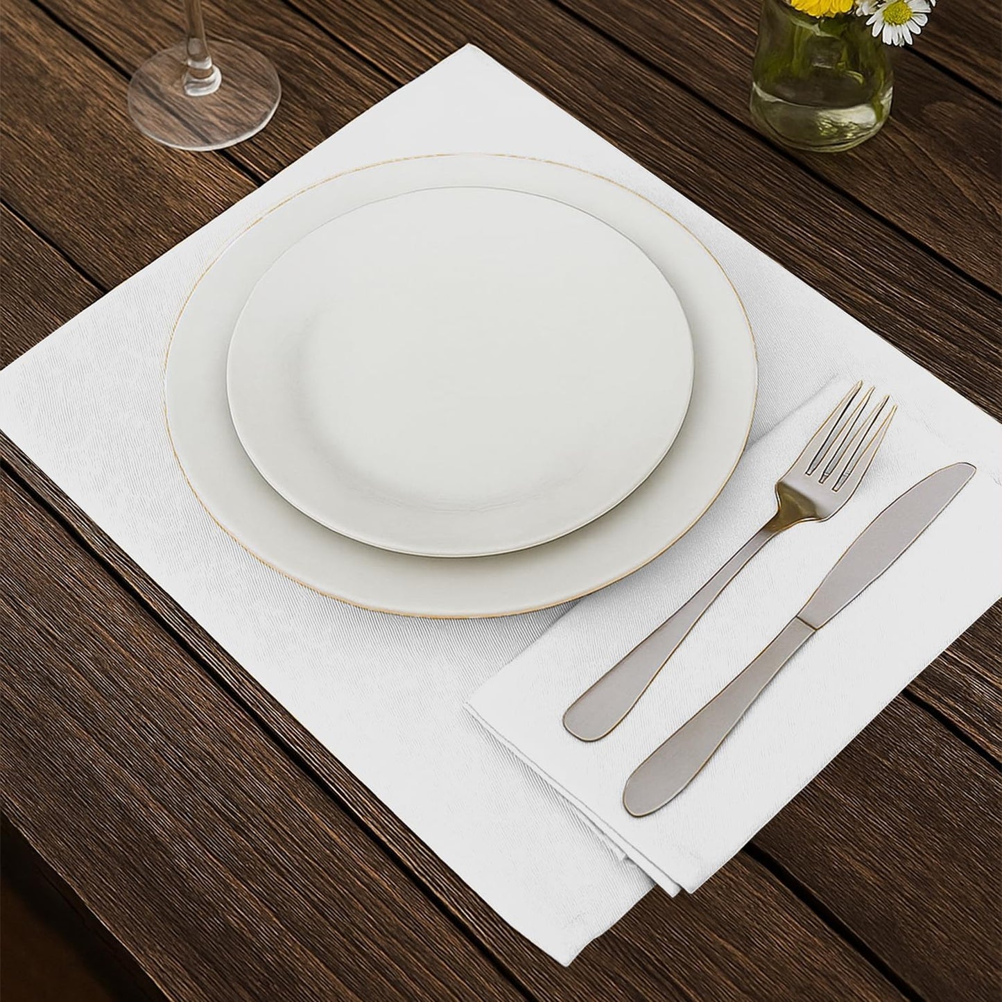 AMOUR INFINI Cotton Cloth Napkins Set of 12 - Soft Premium Dinner Napkins with Hemmed Edges, Hotel Quality 18x18 Inch for Home Dining, Table Decor (White)
