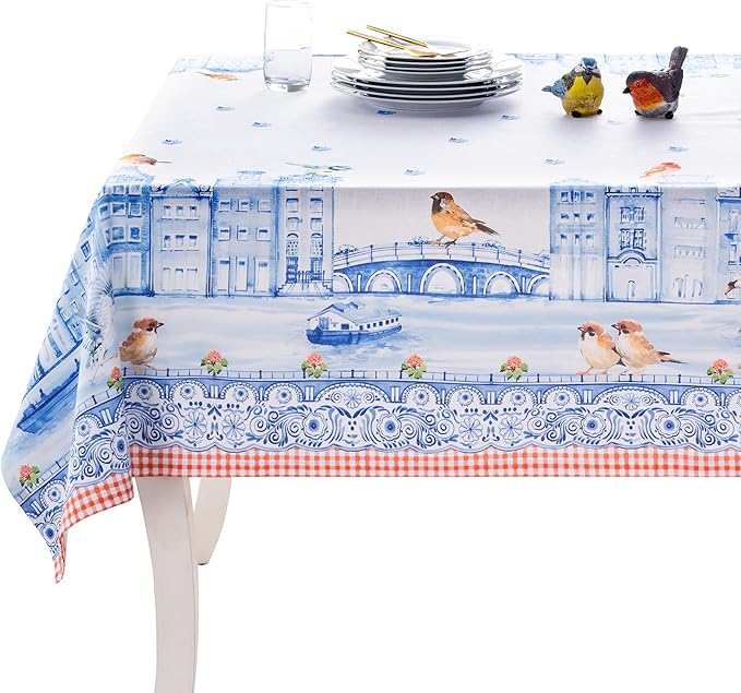 Maison d' Hermine Table Cloth Rectangle Table 100% Cotton 60 x 120 Inches Tablecloth Reusable Decorative for Dining Room Farmhouse Home Valentines Day Decorations Spring Summer - Amsterdam Canals