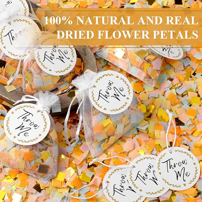 Suncalla 700g 100 Packs Wedding Confetti Biodegradable Flower Petals with Throw Me Stickers Mixed Dried Real Flower Confetti for Party Send off Exit Ideas Bridal Proposal Bath Wedding(Paper Scraps)